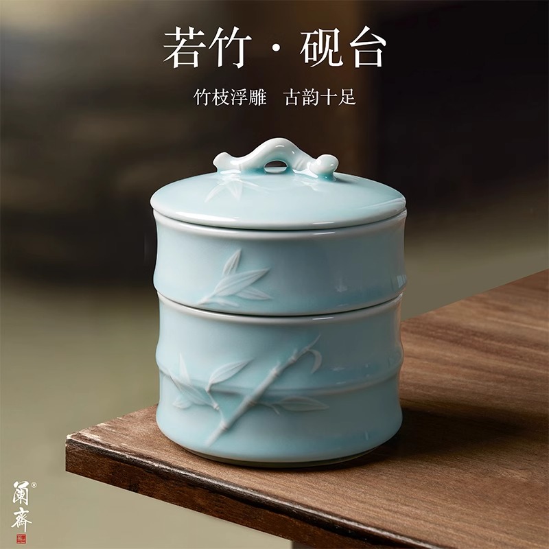 创意竹节火锅砚台书法专用陶瓷多功能带盖防蒸发不干墨练毛笔字