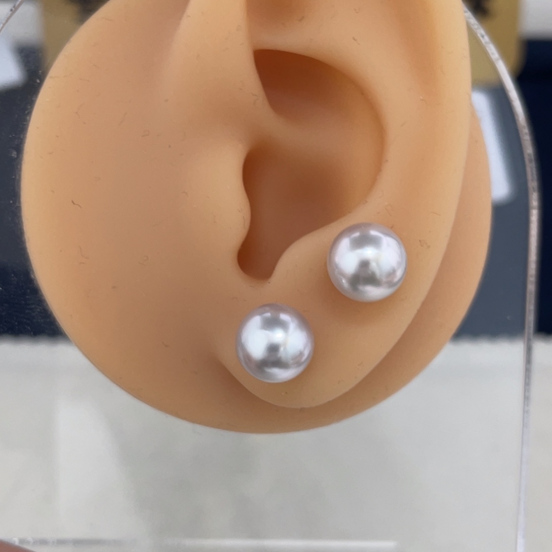定制海水珍珠银S925镶嵌耳饰8-9澳白银蓝素钉微瑕定制不退不换