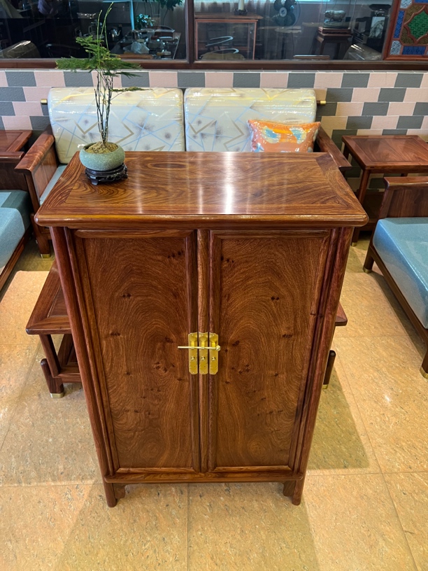 红木刺猬紫檀圆角柜明式大小头中式文玩收纳柜