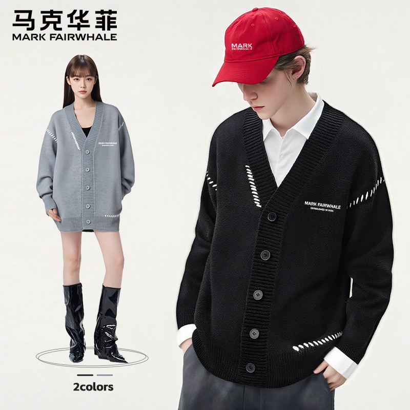 马克华菲简约风开衫针织衫男春秋老钱风设计休闲通勤宽松毛衣外套