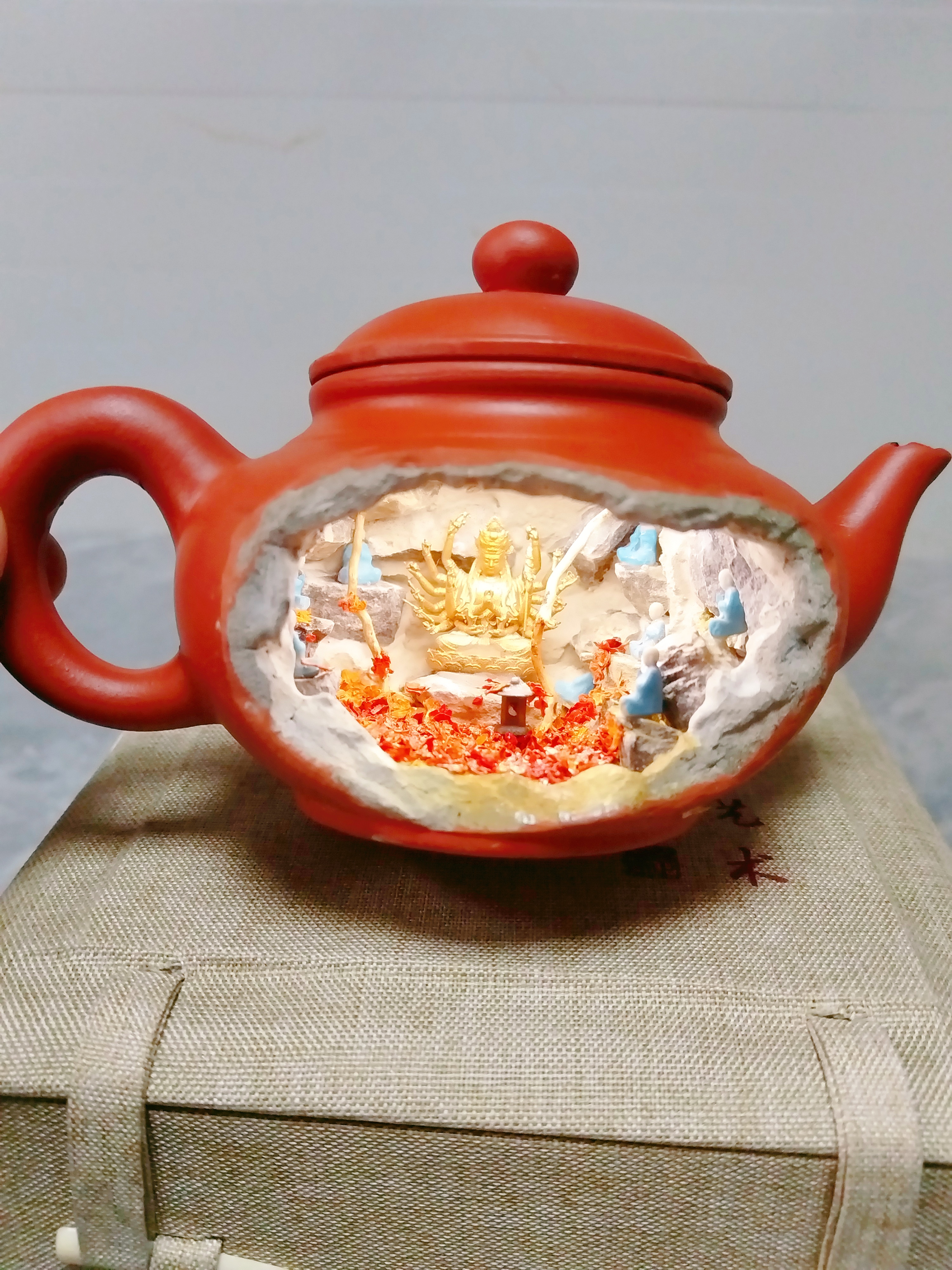 众佛拜观音微景观工艺品纯手工精美摆件