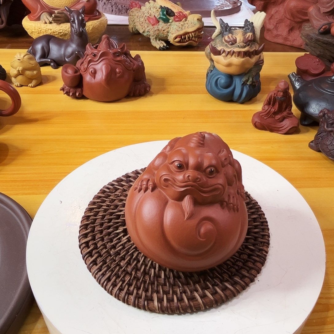 紫砂茶宠叶**哥如意貔貅原矿朱泥