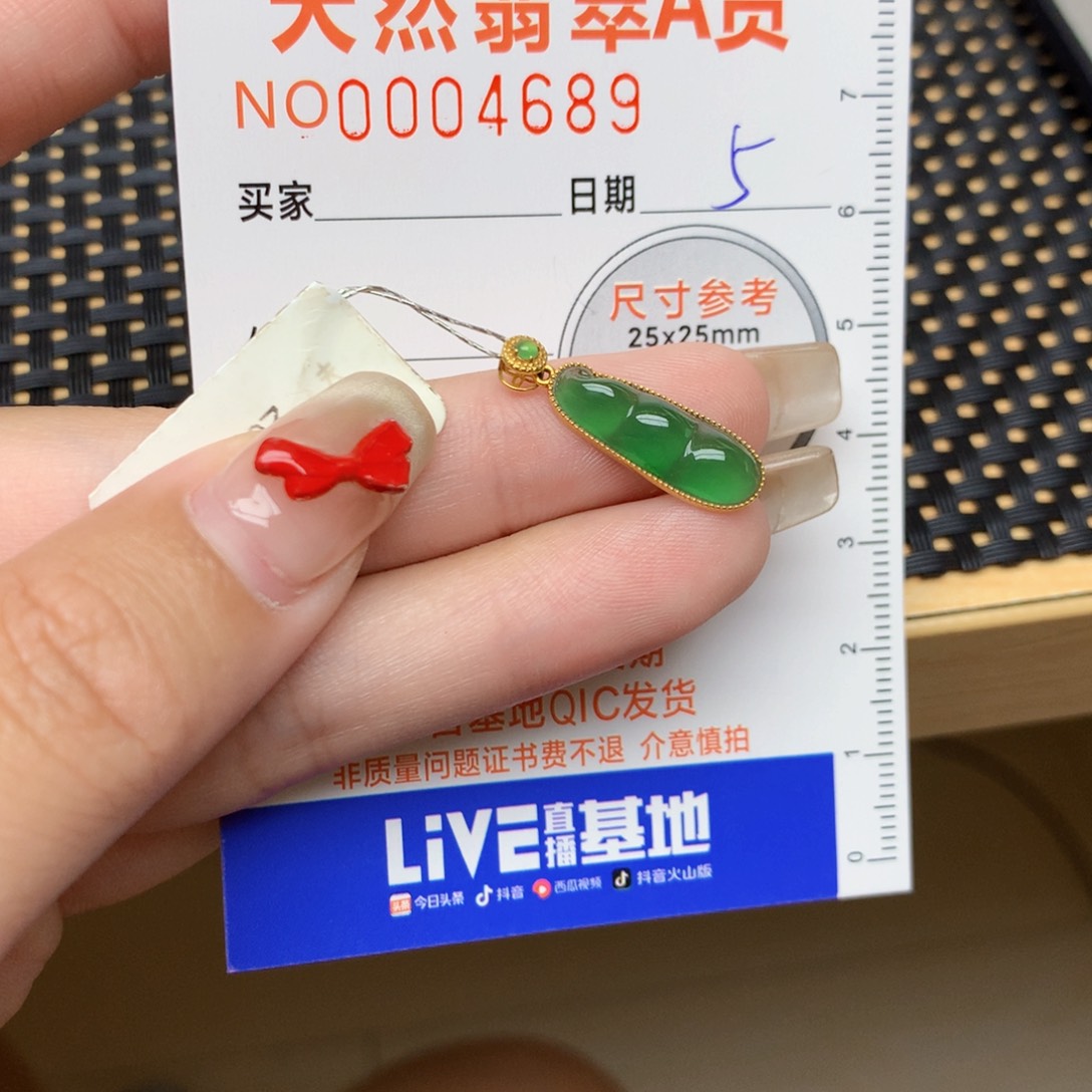 一***芳翡翠18K金镶嵌颈饰豆子