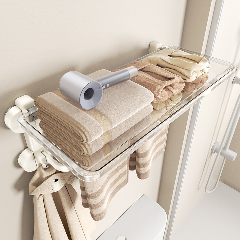 吸盘毛巾架卫生间免打孔浴巾架子浴室置物架一体厕所收纳挂式干手