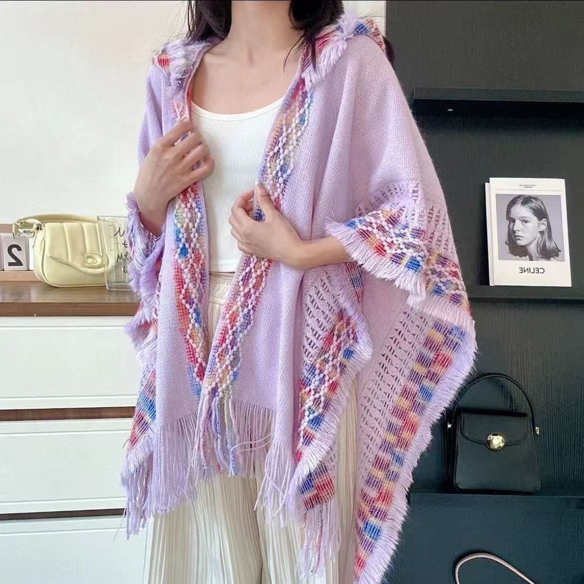 复古马夹民族风披肩连帽女士针织时尚百搭秋冬休闲蕾丝夏季春夏