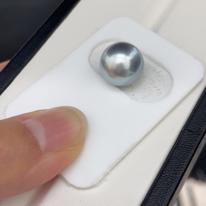海水珍珠裸珠未镶嵌12.3mm正圆大溪地铂金灰镜面光