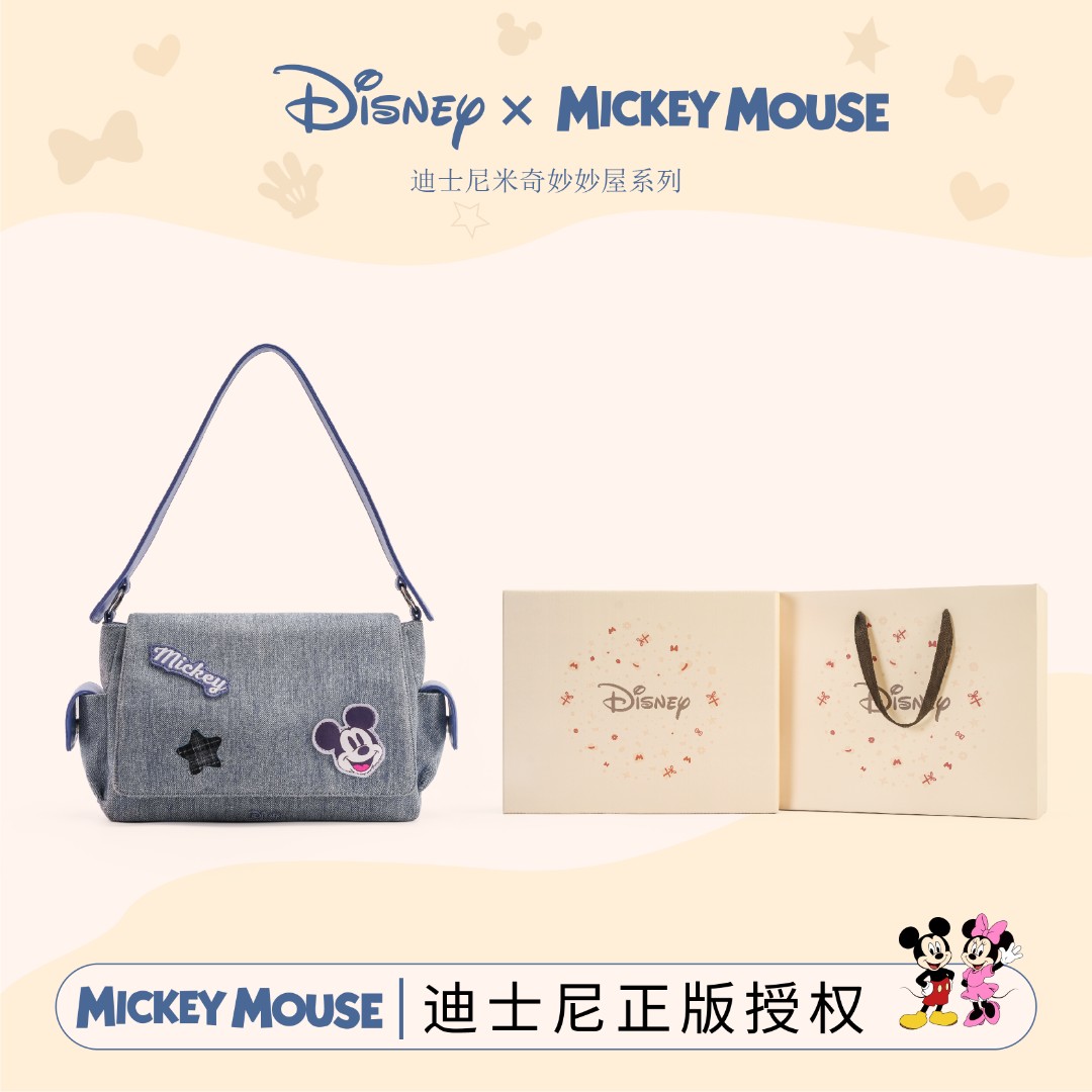 Disney/迪士尼米奇新款复古气质百搭大容量女士单肩斜挎邮差包