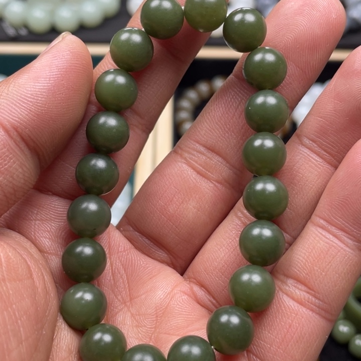 和田玉手串未镶嵌新疆沙枣青子卡10柔光