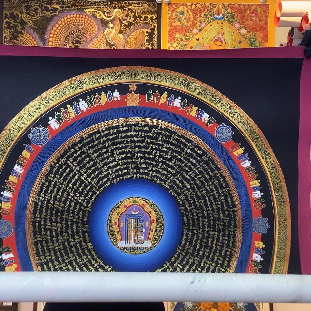 卷轴画纯手绘六字真言唐卡70厘米左右