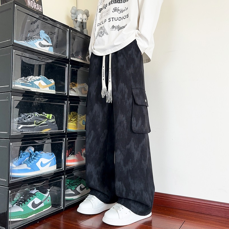 工装扎染休闲裤男士秋季新款美式大口袋直筒裤子宽松百搭运动长裤