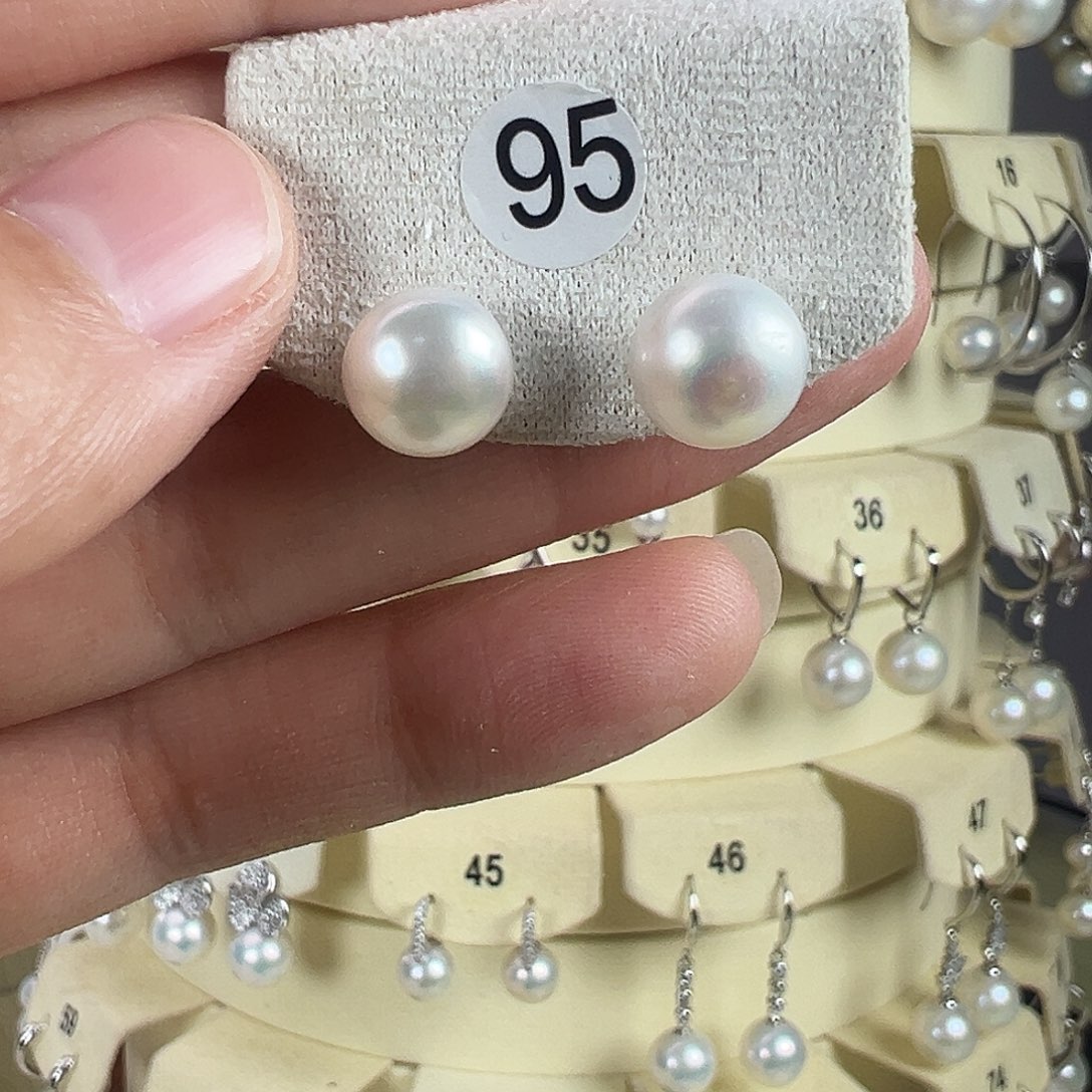 耳饰淡水珍珠银S925镶嵌9 mm