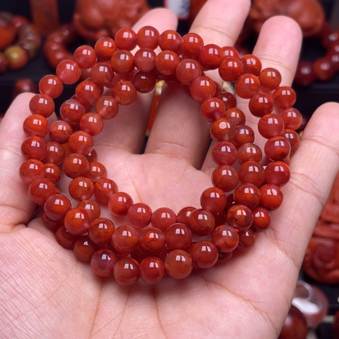 南红玛瑙珠宝奇石未镶嵌多圈7mm