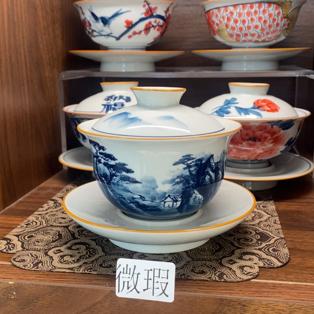 釉下彩老陶泥手工绘制