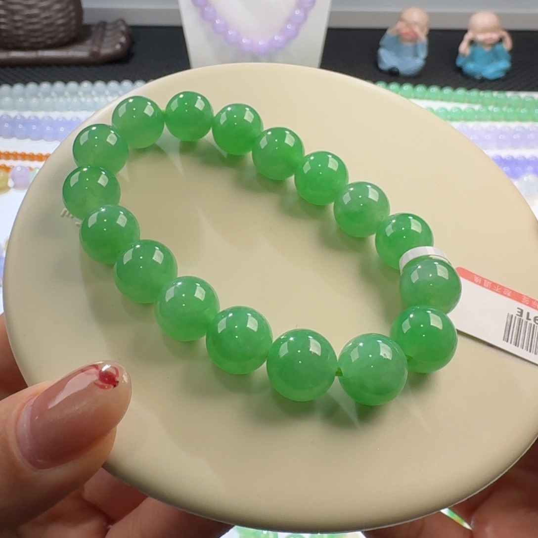翡翠颈饰未镶嵌木纳甜阳绿单圈11mm