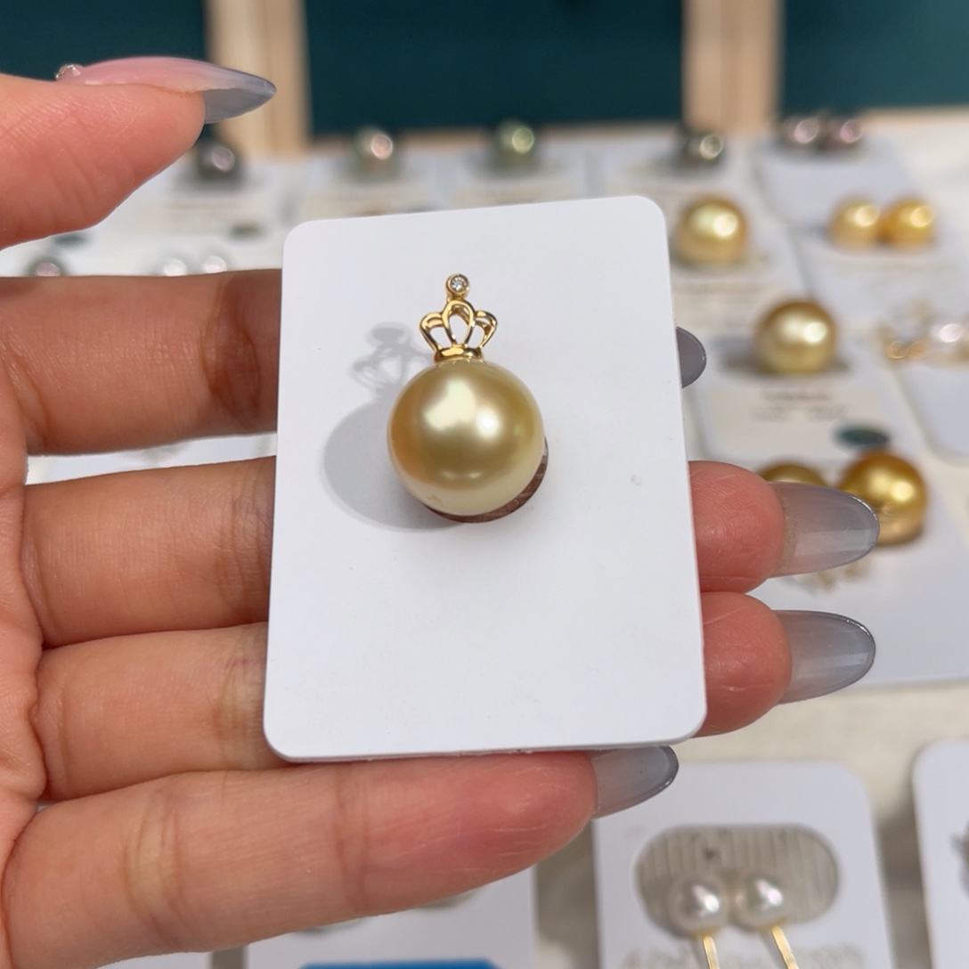 海水珍珠18K金镶嵌南洋金珠12-13mm