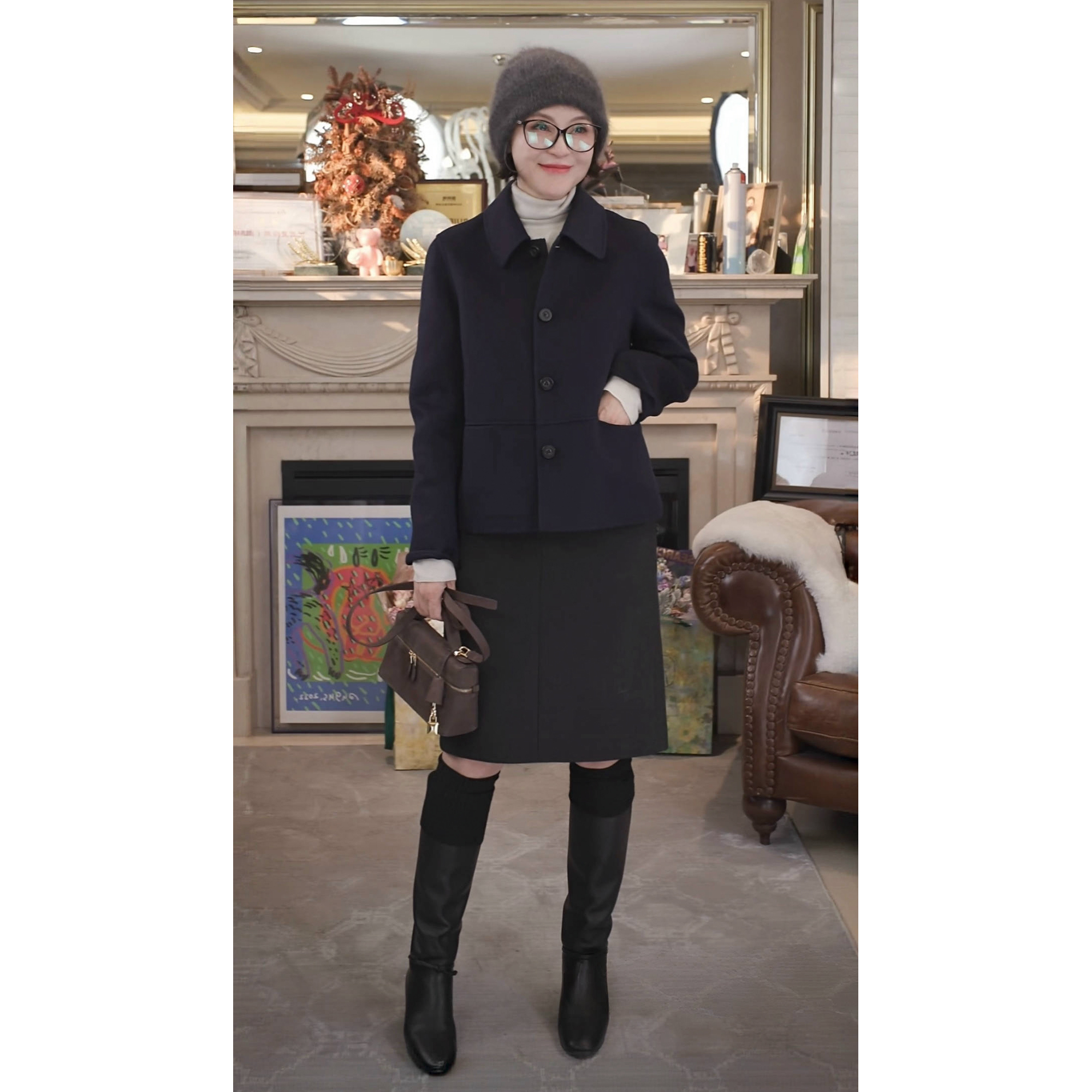 我是摩羯 博物馆2.0 100山羊绒双面呢小翻领短款秋冬外套