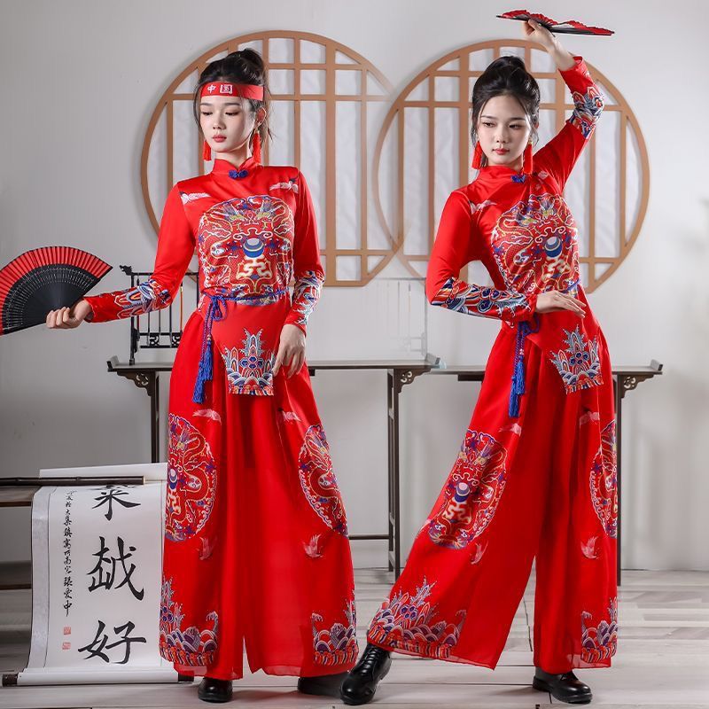 成人打鼓新款秧歌演出服服装锣鼓队腰鼓喜庆舞蹈表演中国广场套装