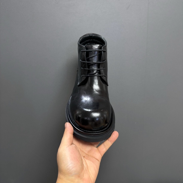 棉3078高端品质男鞋时尚黑色真皮英伦风高帮圆头百搭复古秋冬系带