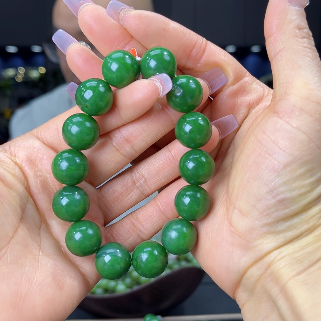 未镶嵌手串和田玉天然和田玉俄碧五号坑菠菜绿料16