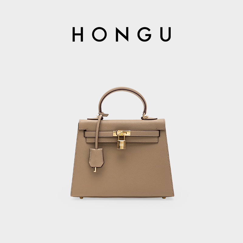 HONGU/红谷新款牛皮手提斜跨包时尚百搭轻奢凯莉包女包H5216737