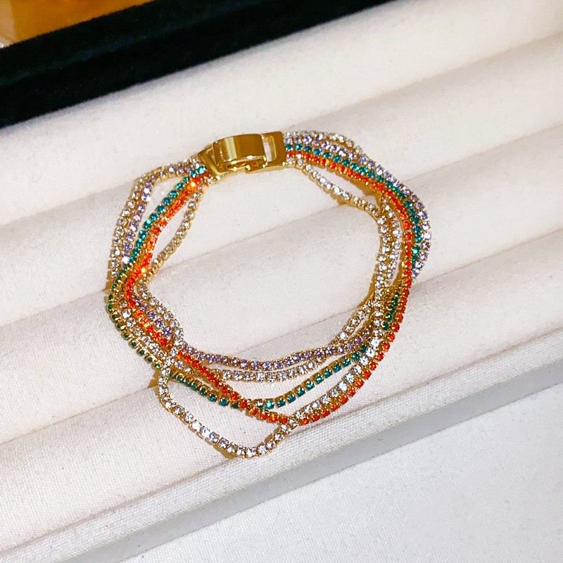 铜合金锆石手链 欧美满钻多层锆石手链轻奢简约小众气质百搭手饰