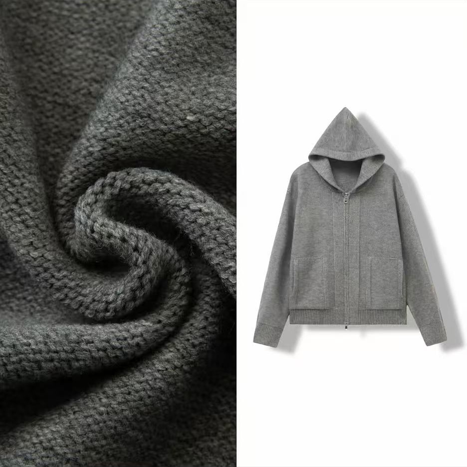 伊迪卡秋冬新款纯色连帽口袋外套拉链卫衣韩版百搭针织显瘦