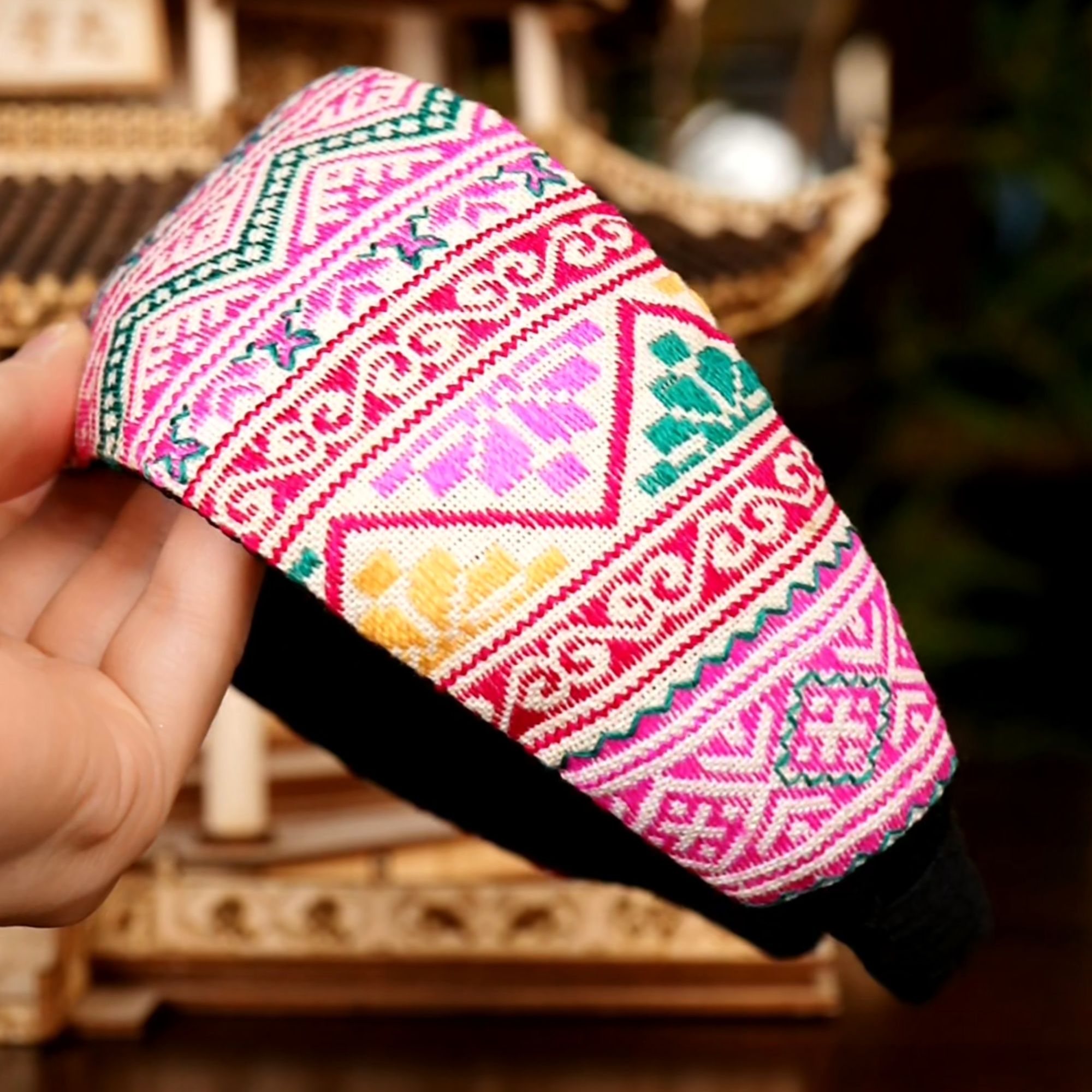 苗族非遗刺绣/手工刺绣/女生配饰/民族风特色发饰数纱绣宽发箍