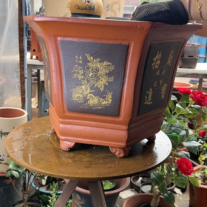 宜兴紫砂花盆58招财进宝六方