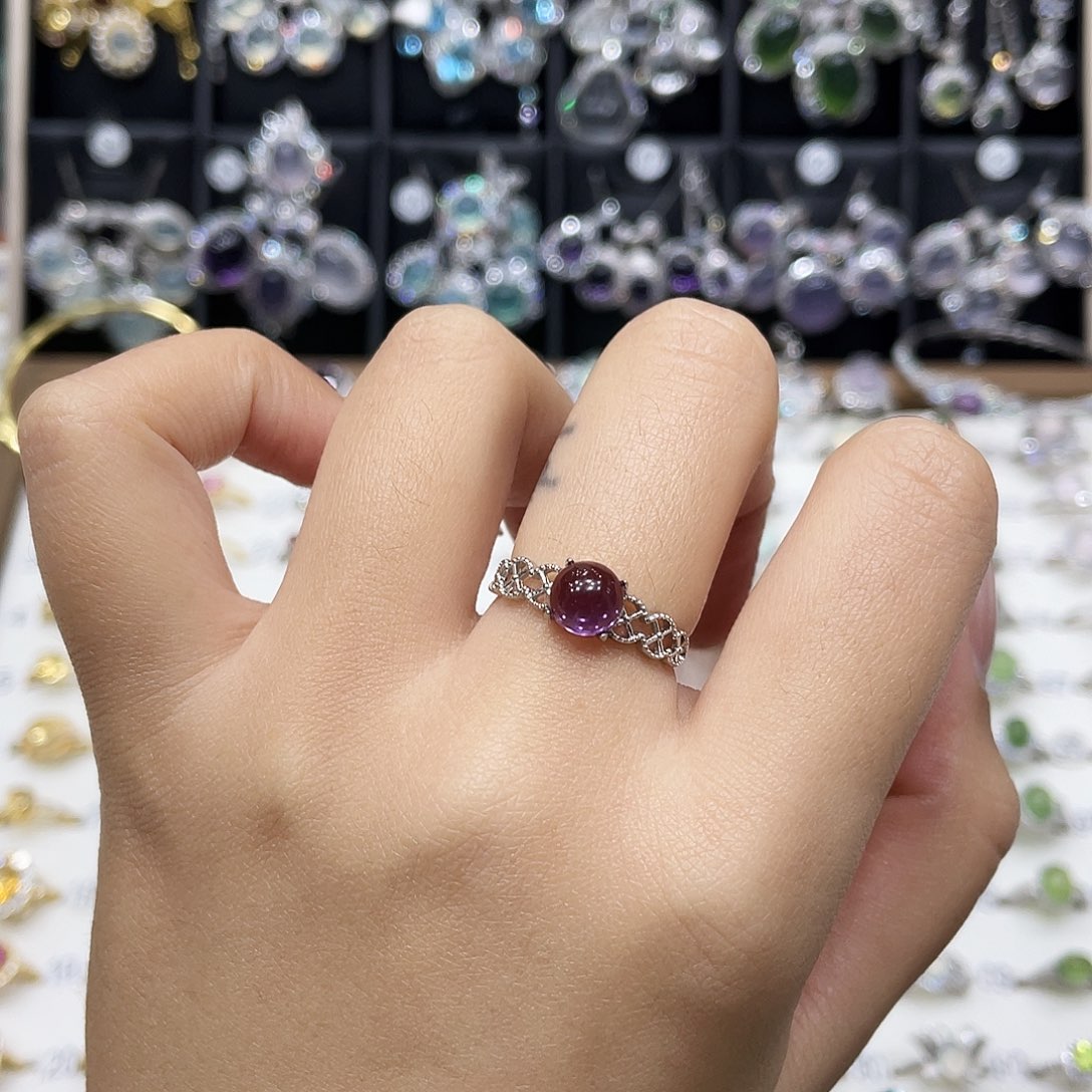脆***子紫晶戒指银S925镶嵌