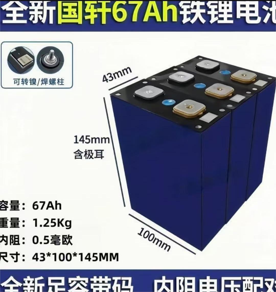 【国轩高科67AH】3.2V磷酸铁锂全新正A品二轮三轮车外卖车动力电芯