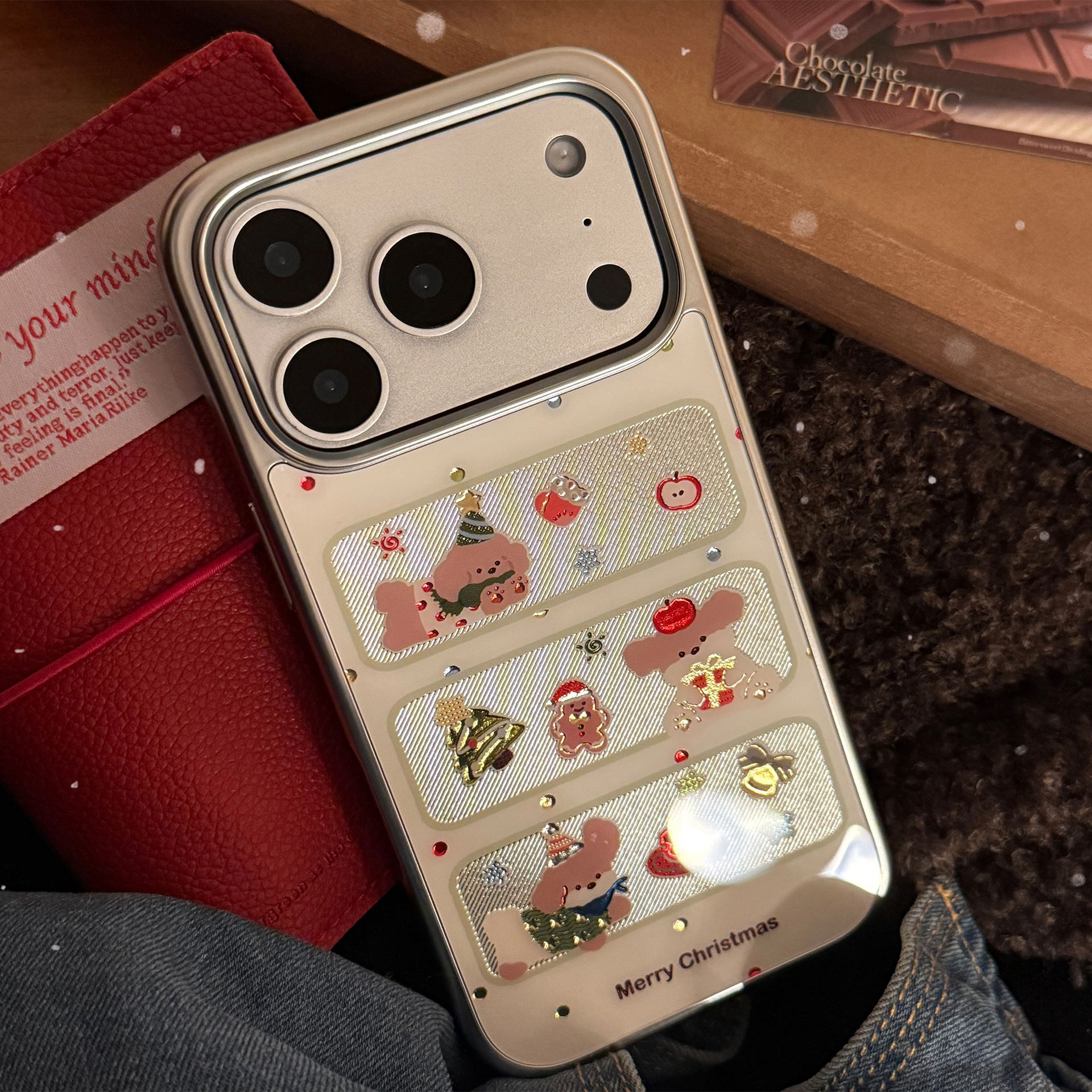 鎏金电镀窗口圣诞小狗适用苹果17promax手机壳iphone16萌13华为14