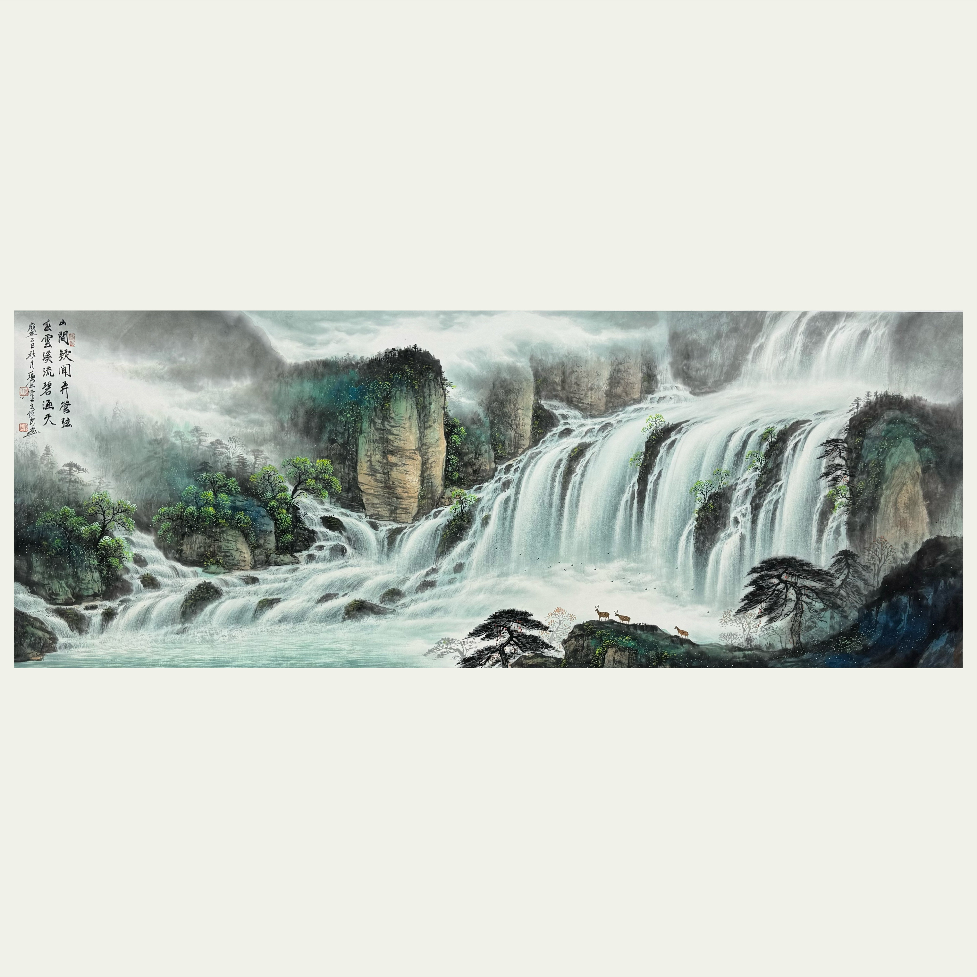 周顺良老师纯手绘精品山水小六尺 180*70cm 办公室客厅国画挂画