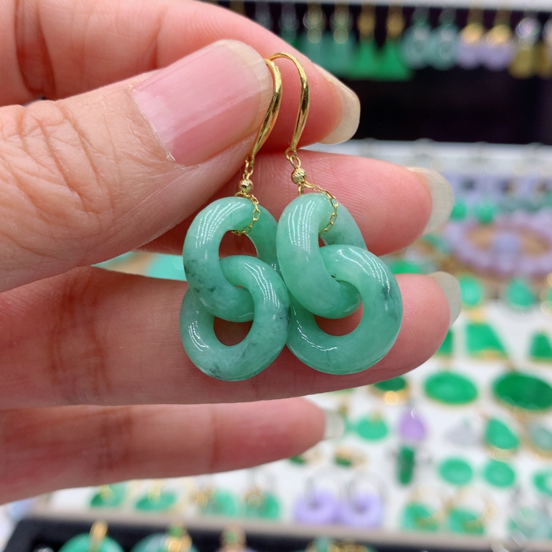 翡翠18K金镶嵌耳饰