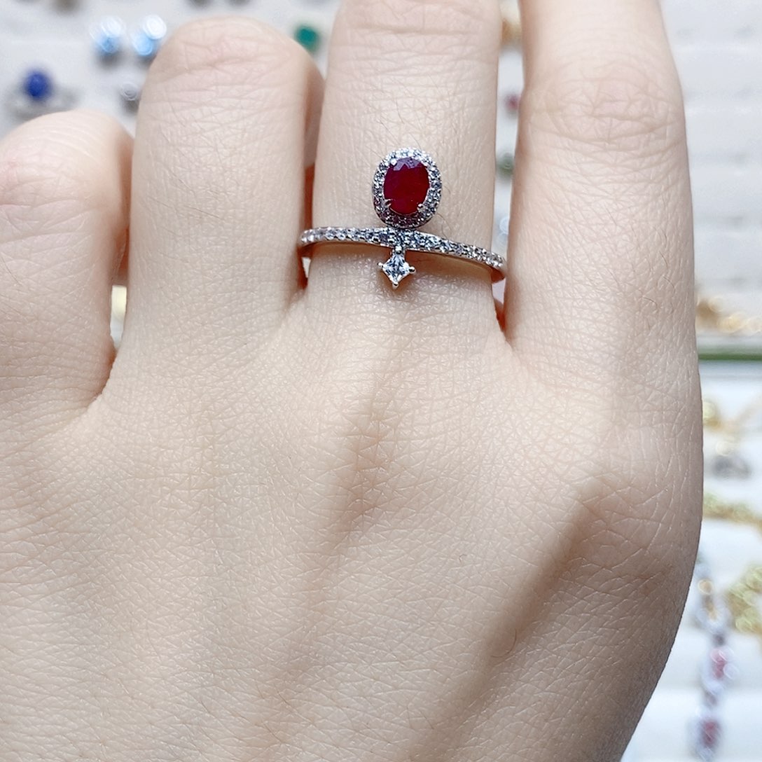红宝石戒指银S925镶嵌