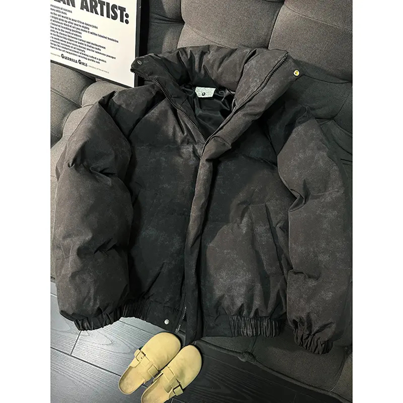 黑色扎染脏脏棉服男款冬季高级感加厚短宽美式cleanfit外套面包服