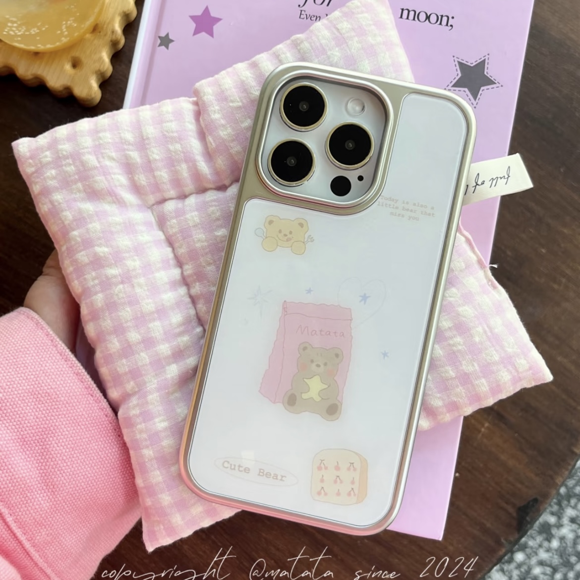 【壳乐专属】电镀银滴胶ins面包小熊适用苹果16pro女iphone15手机壳