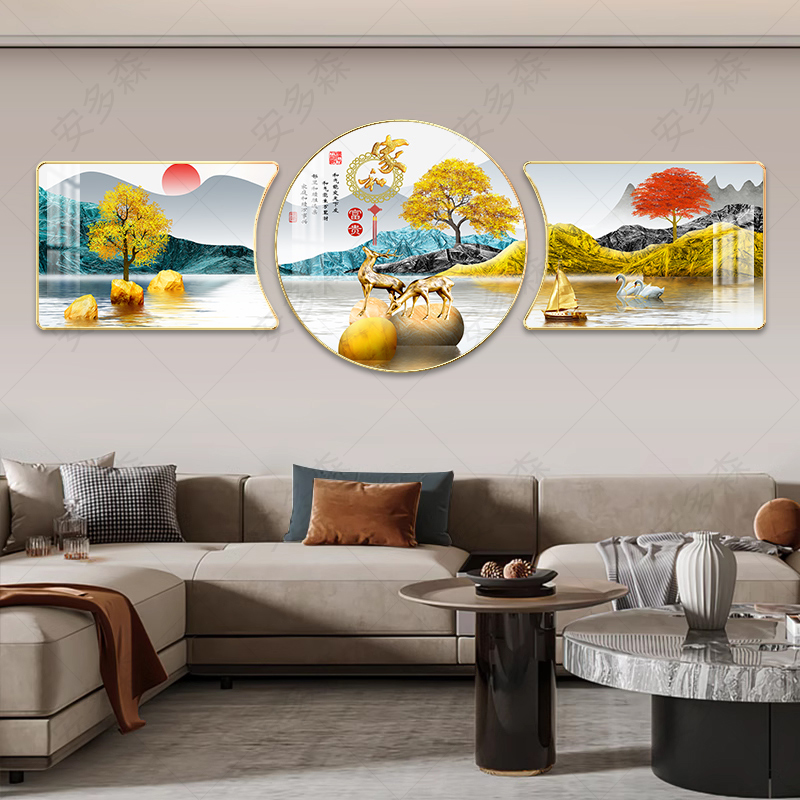 T17日照金山客厅沙发背景墙新款珠联璧合装饰画好寓意款式壁挂画