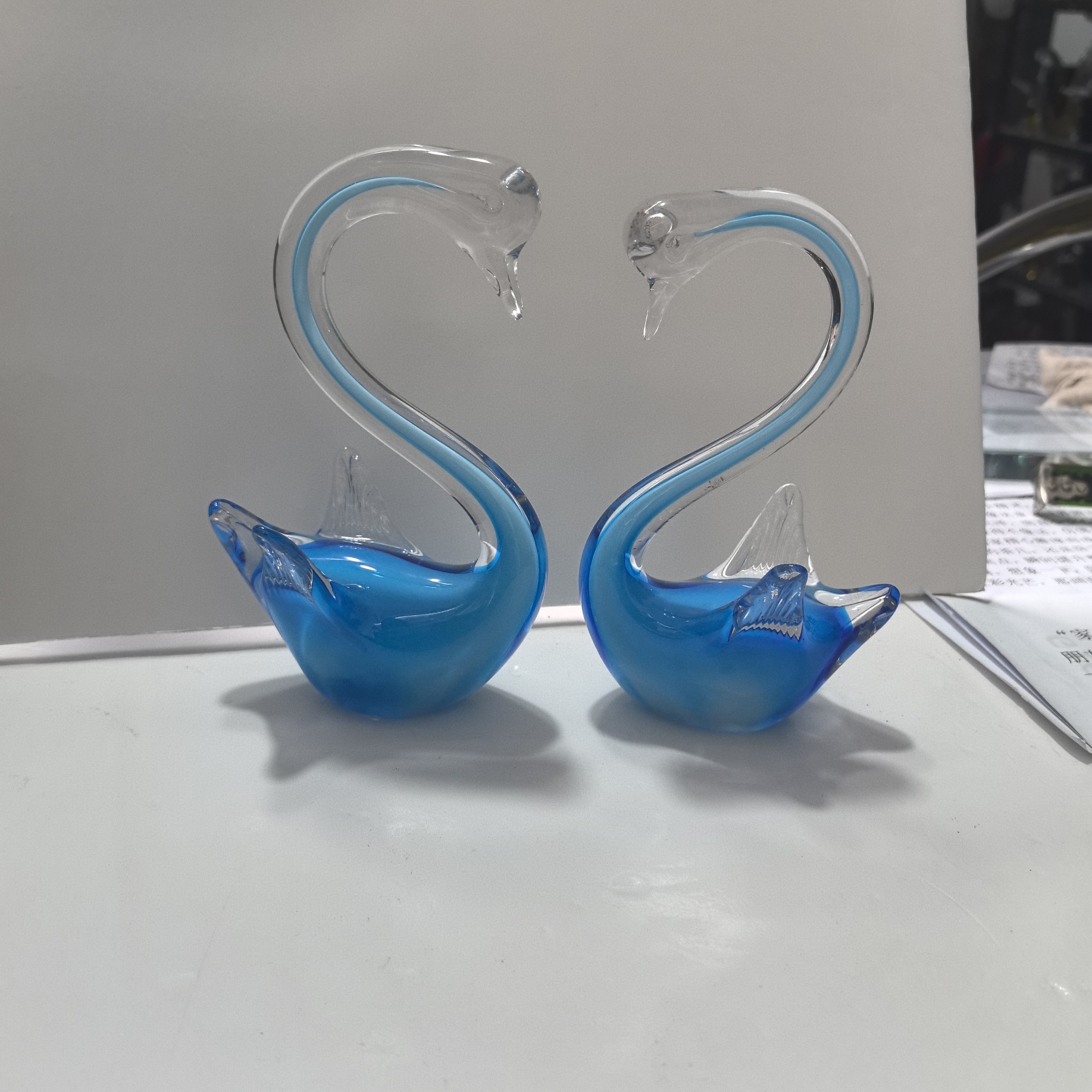 博山琉璃，琉璃天鹅，情侣天鹅粉色