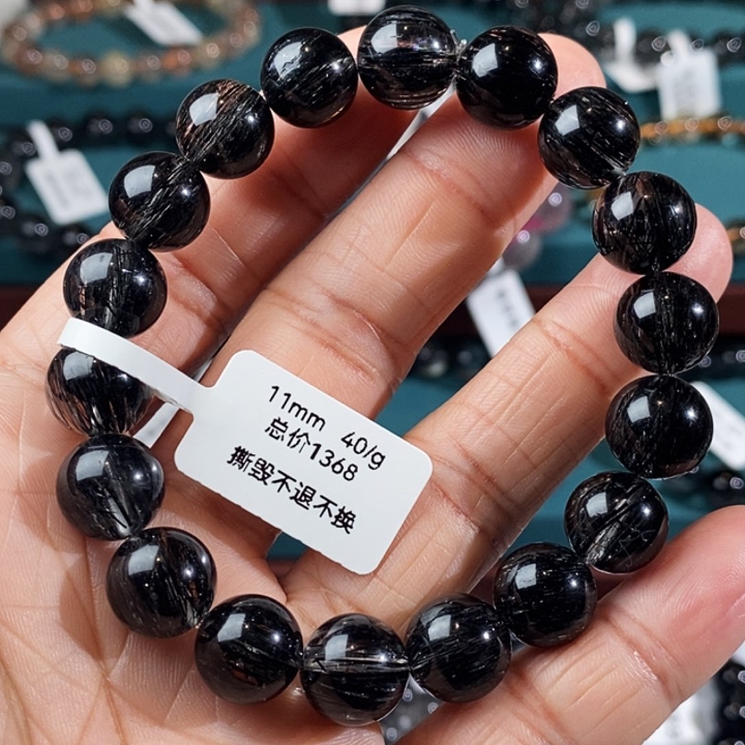 水晶手串未镶嵌黑发晶全透体满发顺发11mm