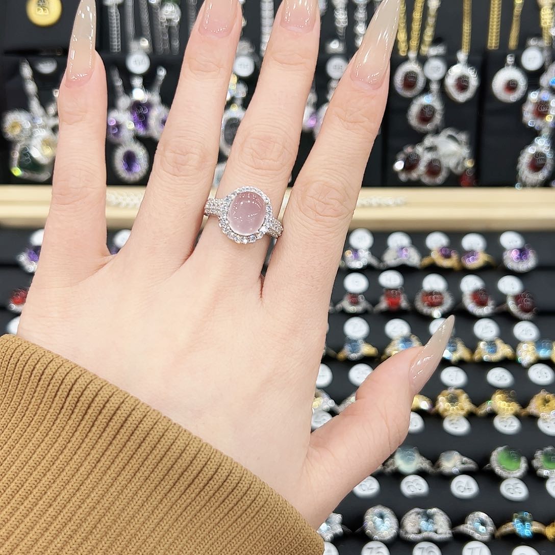 芙蓉石戒指银S925镶嵌戒指