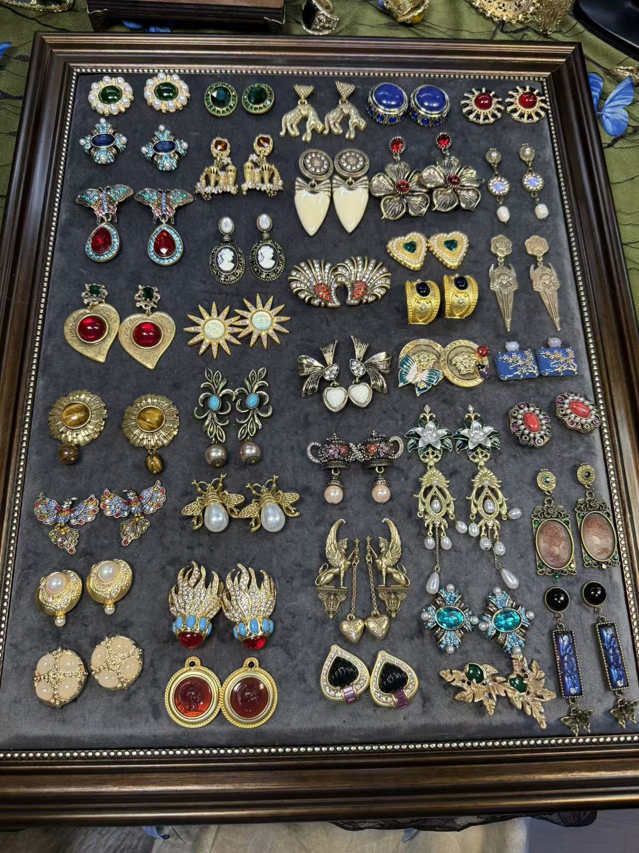 925银仿珍珠耳饰 银色复古风男女通用欧美风耳钉镶嵌装饰手工饰品