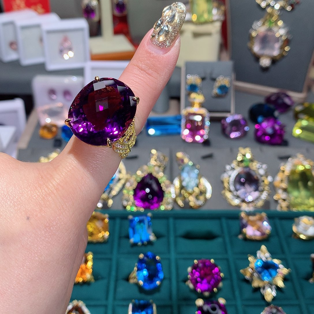 紫晶戒指9K金镶嵌金**素戒指