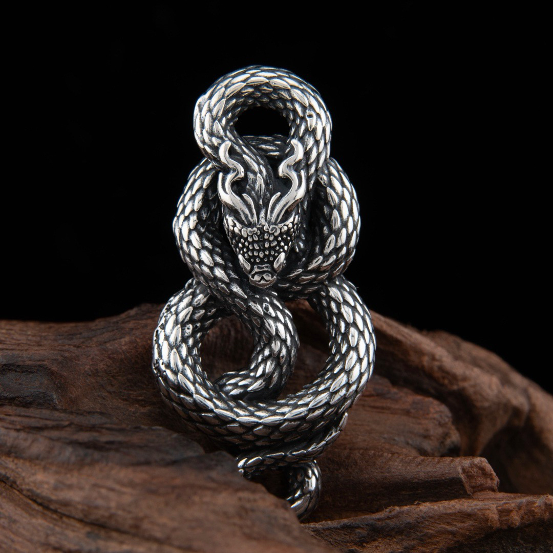 吊坠足银 足银蛇形复古国潮个性本命年礼物男女蛇吊坠挂件不含链