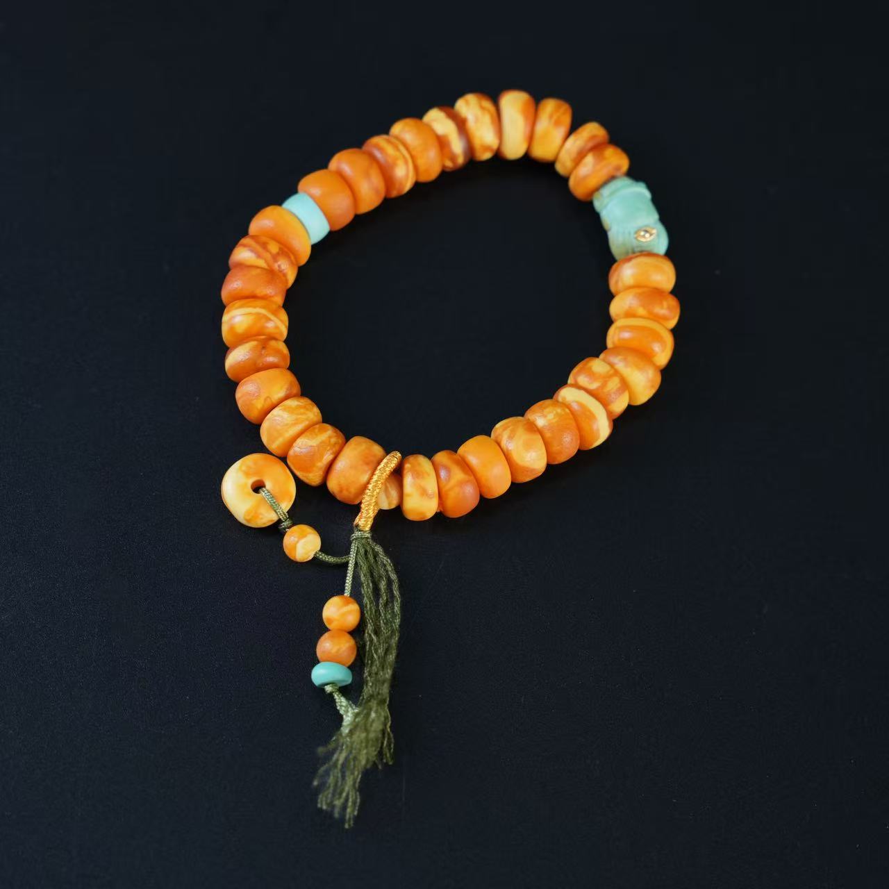 【壹芳珠宝】天然原矿蜜蜡橘皮妖花饼子财神手串9-10mm