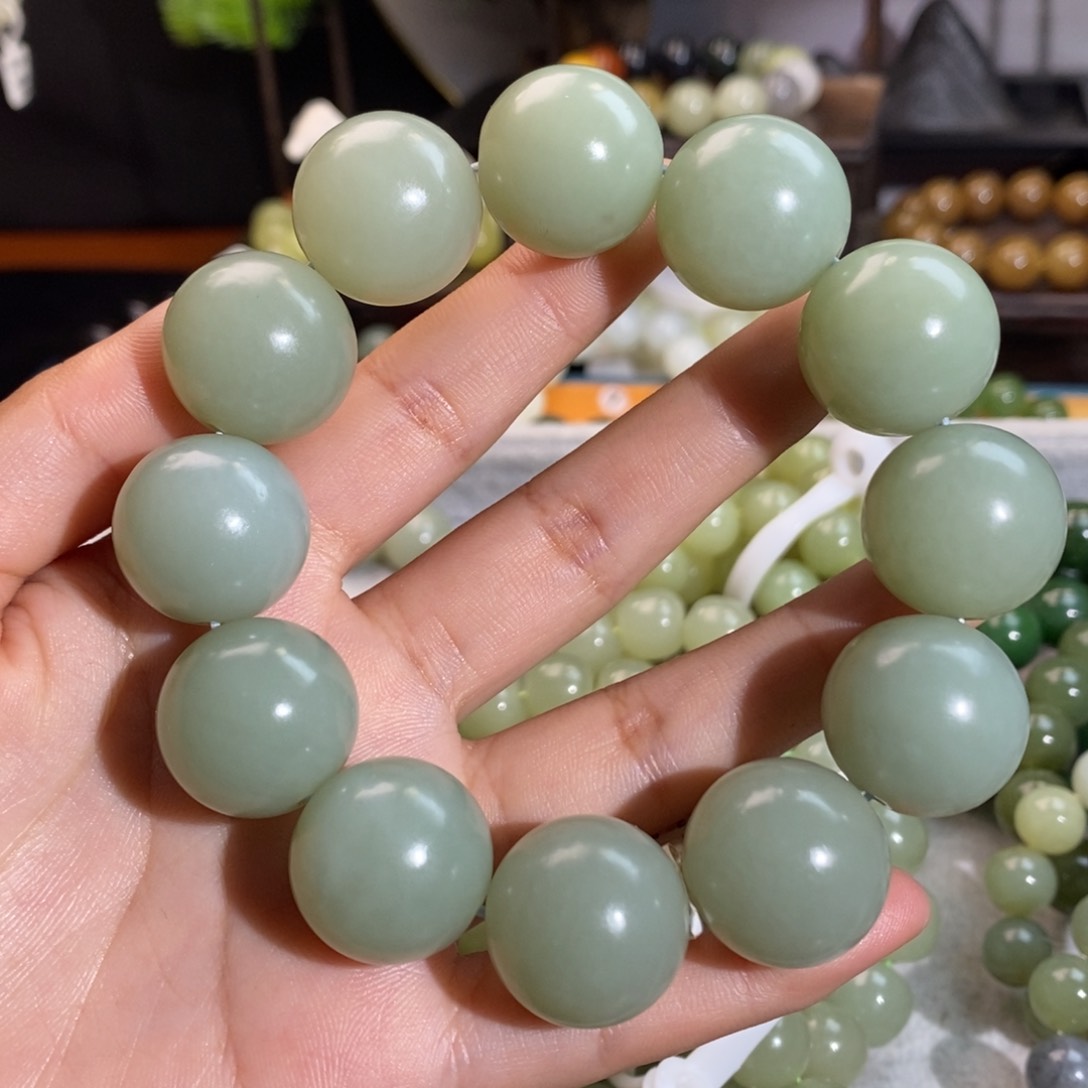 和田玉手串未镶嵌菠***蒚W 18