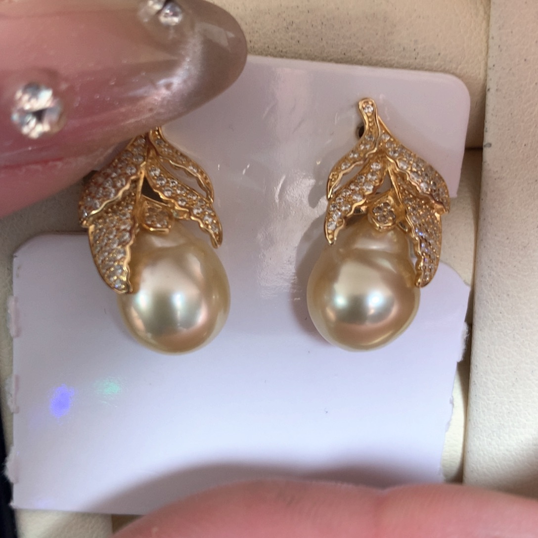 海水珍珠耳饰银S925镶嵌