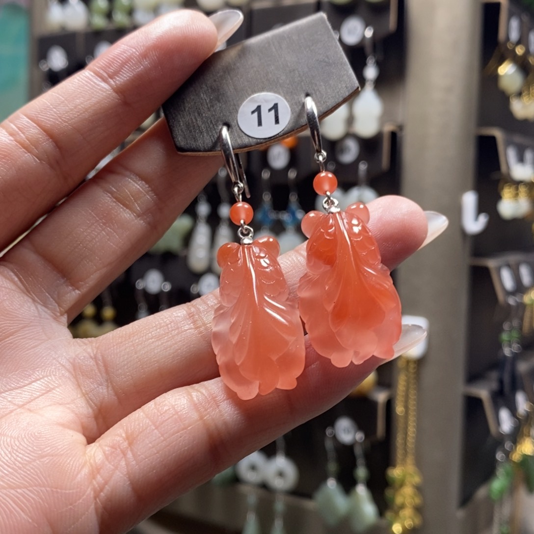 南红玛瑙耳饰银S925镶嵌菲*