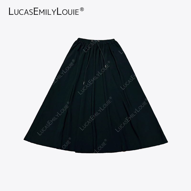 LUCASEMILYLOUIE 棉质休闲百搭伞裙抽绳松紧腰半身裙2411010
