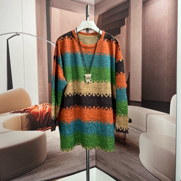 彩条正品原版绒面保暖打底衫2025秋冬印花长袖T恤女上衣小衫