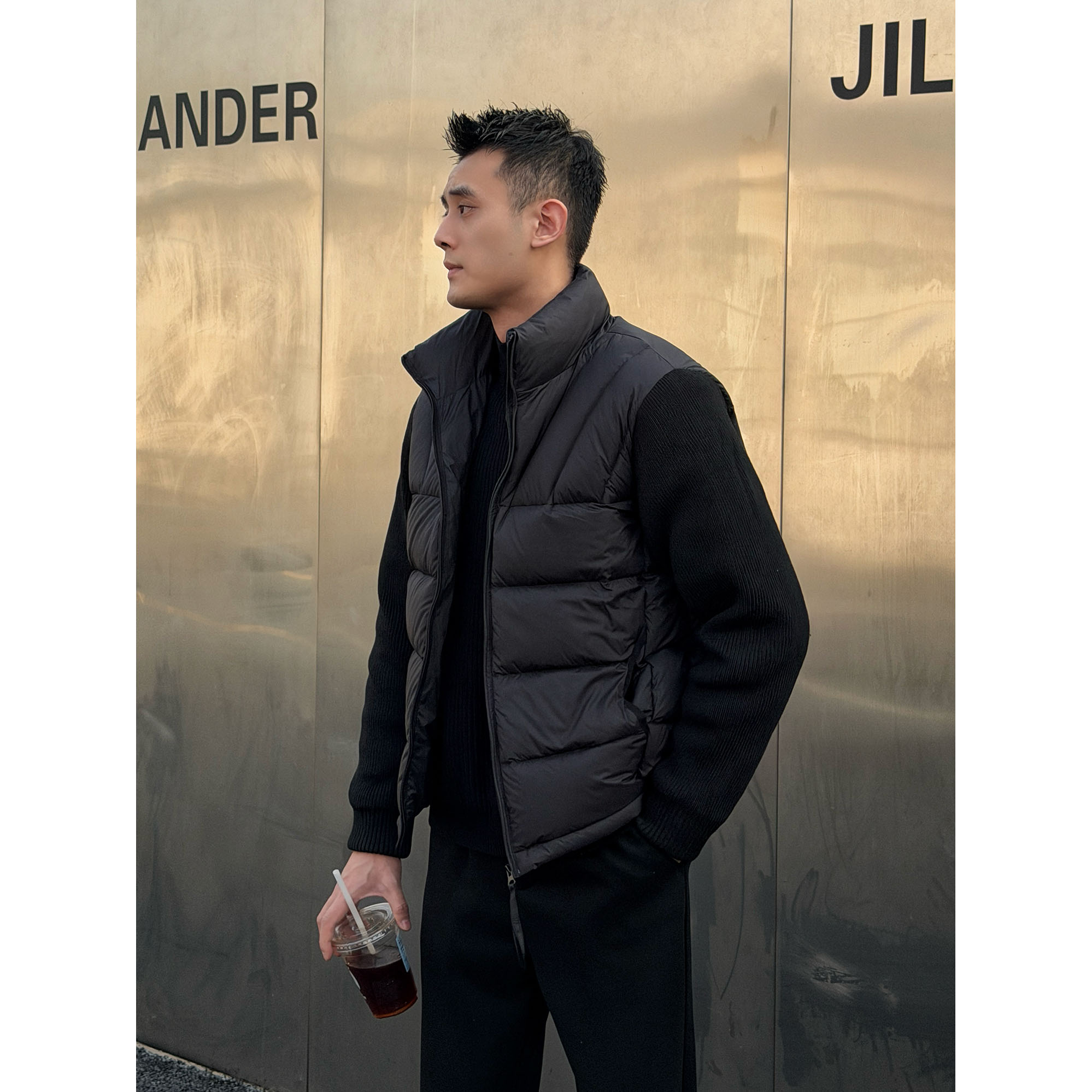 【冠什么希男装】冬「针织拼接 I 蓬松感 」90白鸭绒保暖羽绒服外套